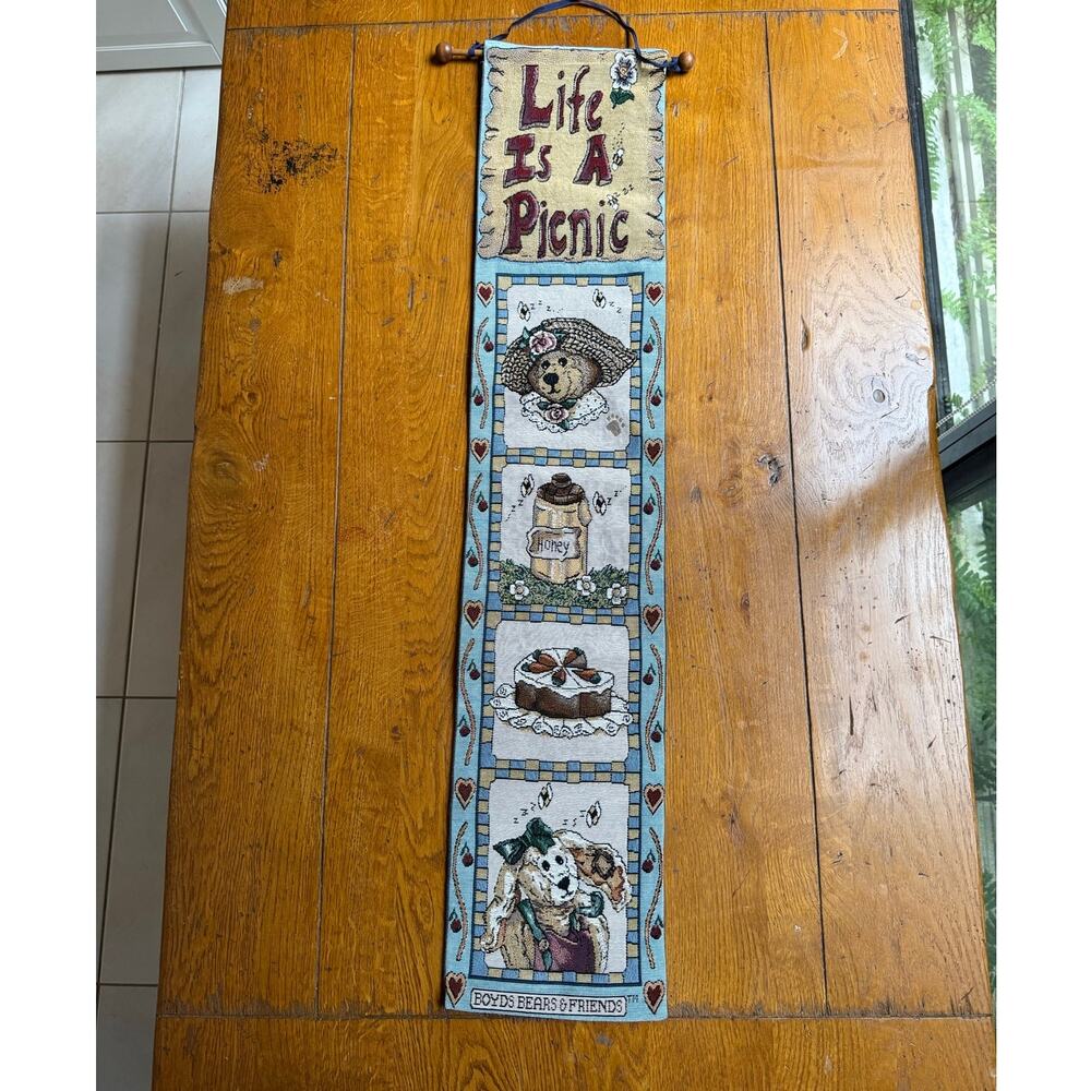 Boyds Bears Life is a Picnic Tapestry Wall Hanging Forever Friends Bell Pull